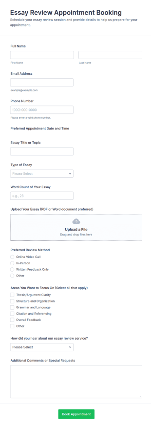 Essay Review Appointment Booking Form Template