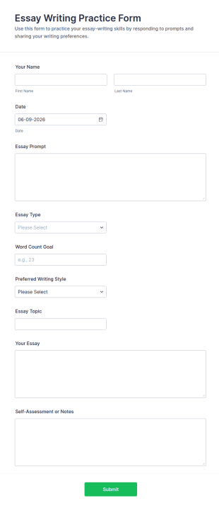 Essay Writing Practice Form Template