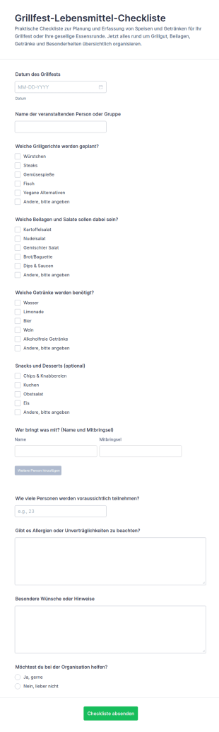 Essen Checkliste Für Grillveranstaltungen Formular
