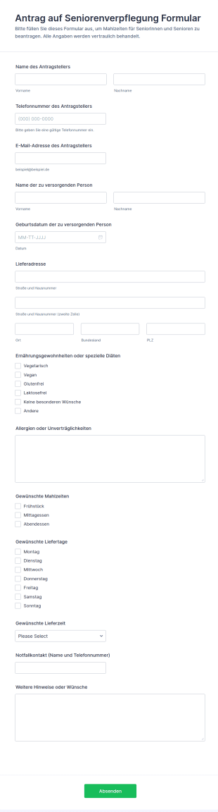 Essenbestellung Für Senioren Formular 🍽️🤝
