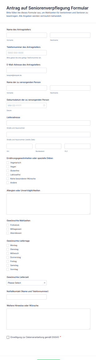 Essenbestellung Für Senioren Formular 🍽️🤝