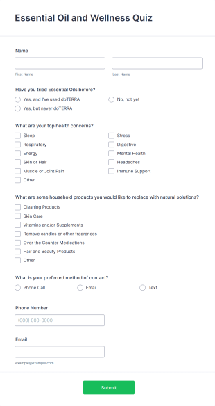 Essential Oil And Wellness Quiz Form Template