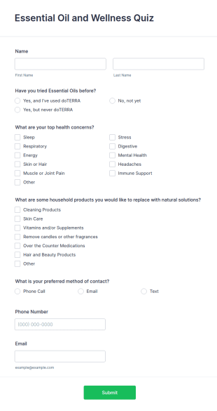 Essential Oil And Wellness Quiz Form Template