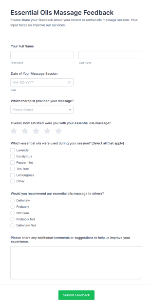 Essential Oils Massage Feedback Form Template