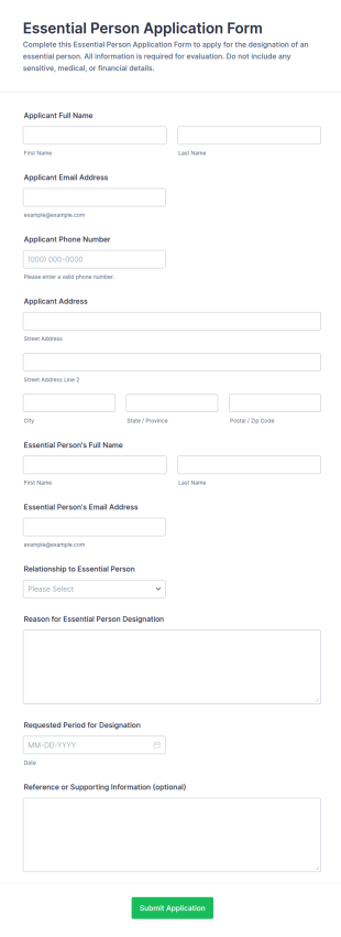 Essential Person Application Form Template