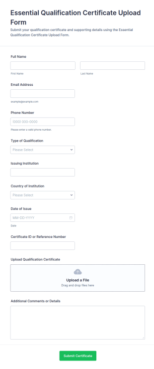 Essential Qualification Certificate Upload Form Template