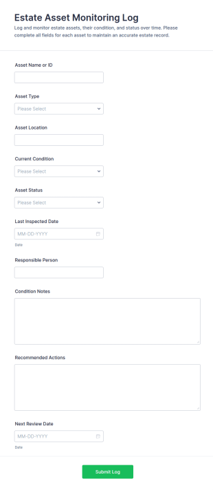 Estate Asset Monitoring Log Form Template