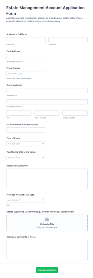 Estate Management Account Application Form Template
