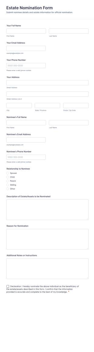 Estate Nomination Form Template