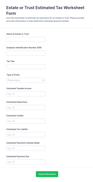 Estate Or Trust Estimated Tax Worksheet Form Template