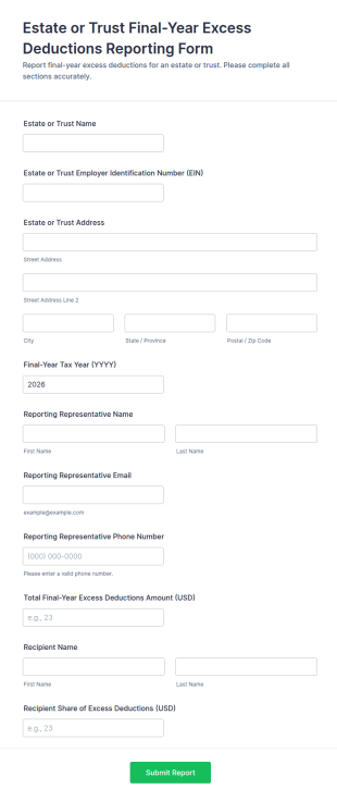 Estate Or Trust Final Year Excess Deductions Reporting Form Template