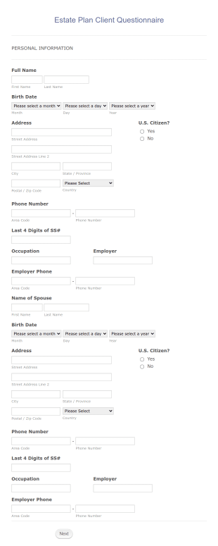 Estate Plan Client Questionnaire Template
