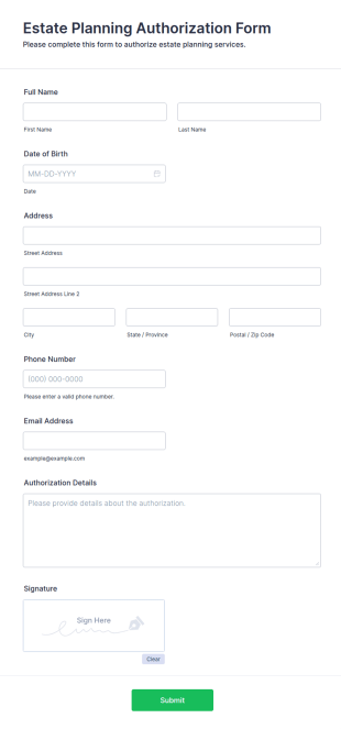Estate Planning Authorization Form Template