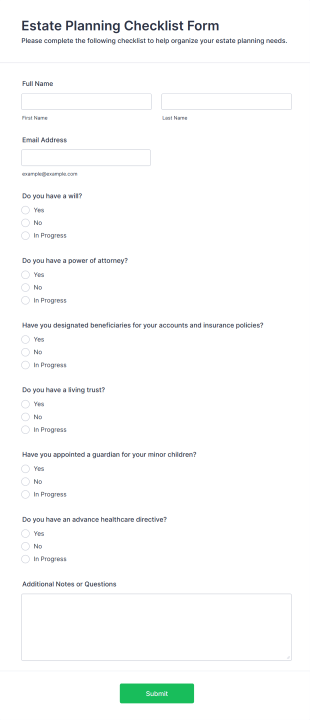 Estate Planning Checklist Form Form Template