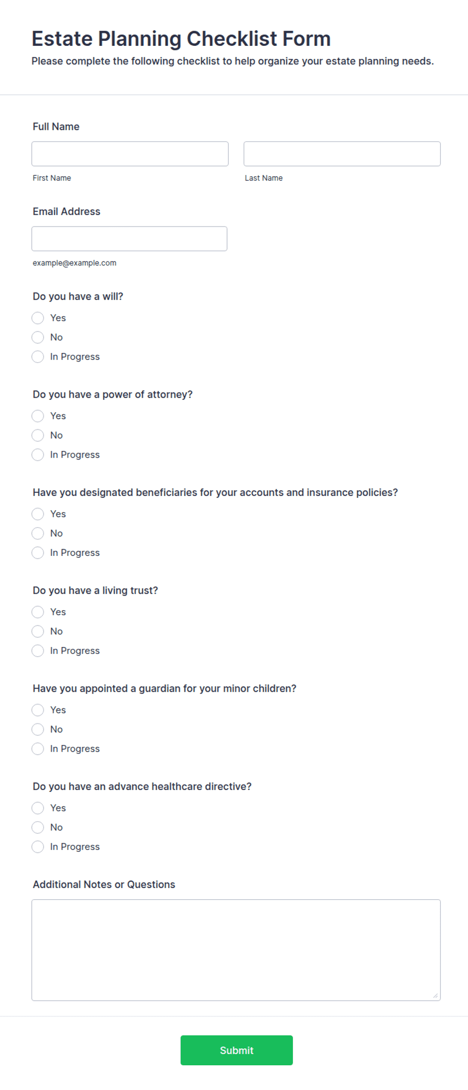 Estate Cleanout Service Check List.pdf Estate Planning Checklist Form Template | Jotform