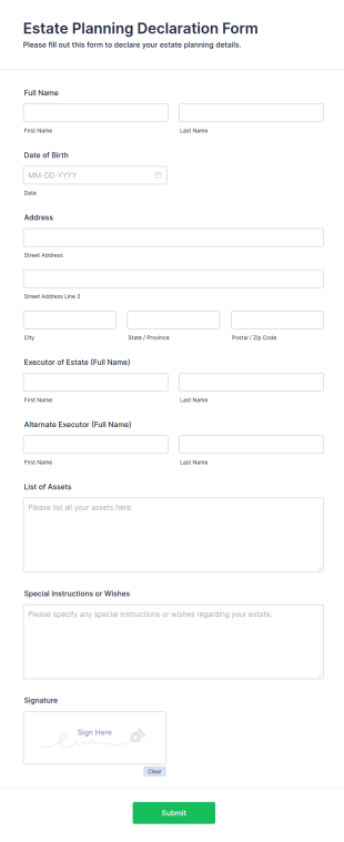 Estate Planning Declaration Form Template