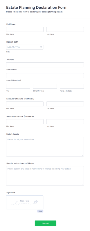 Estate Planning Declaration Form Form Template
