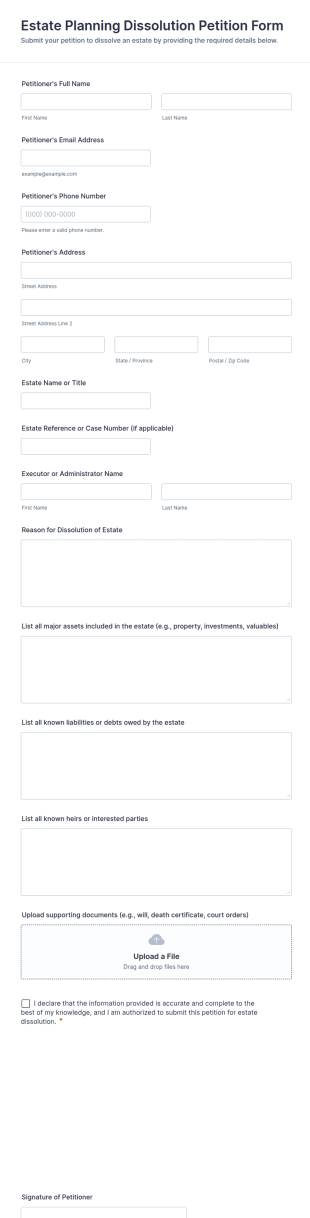 Estate Planning Dissolution Petition Form Template