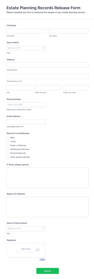 Estate Planning Records Release Form Form Template