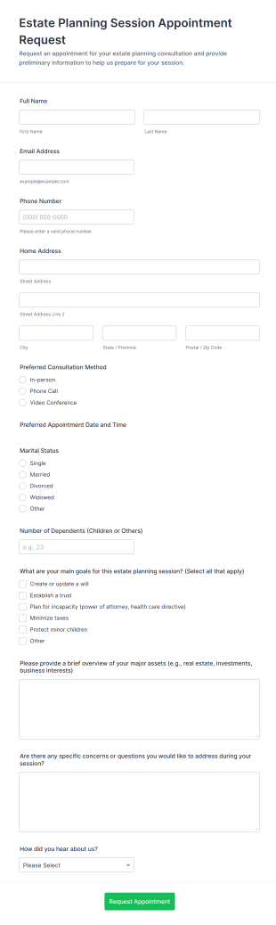 Estate Planning Session Appointment Request Form Template