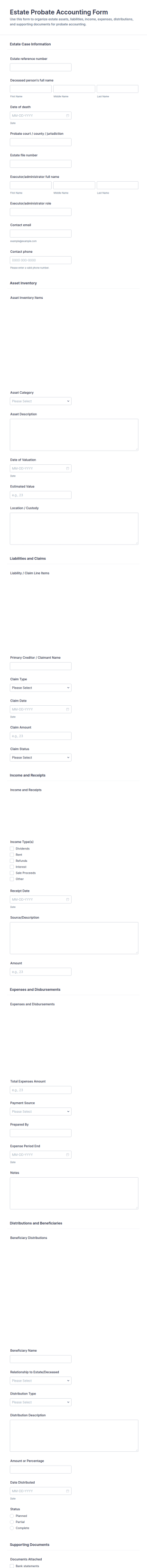 Estate Probate Accounting Form Template