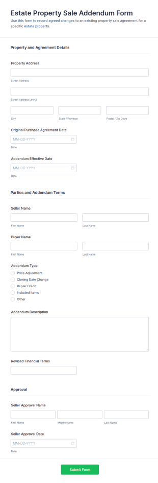 Estate Property Sale Addendum Form Template