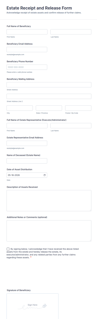 Estate Receipt And Release Form Template