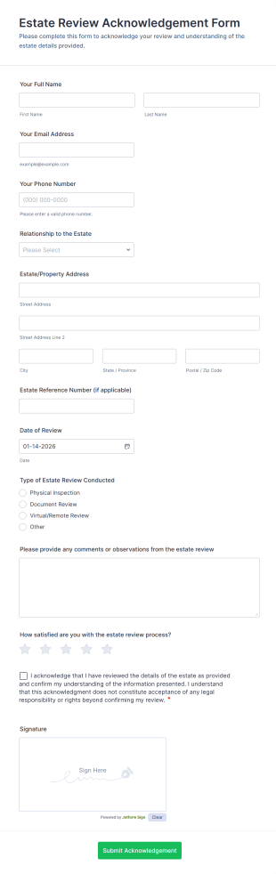 Estate Review Acknowledgement Form Template