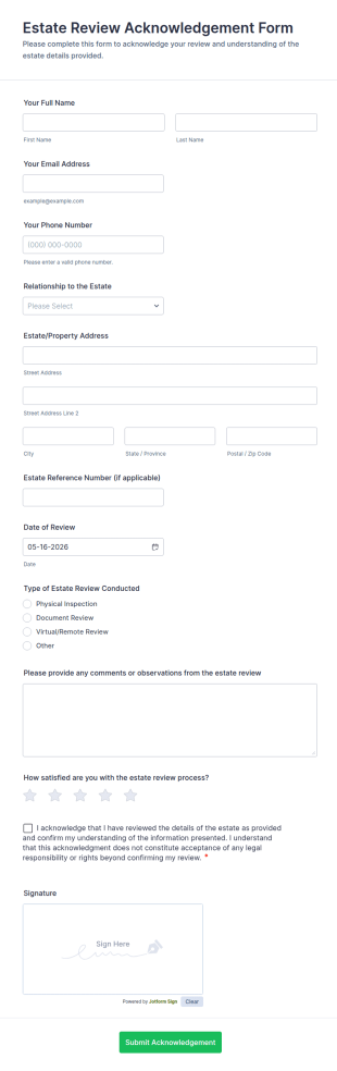 Estate Review Acknowledgement Form Template