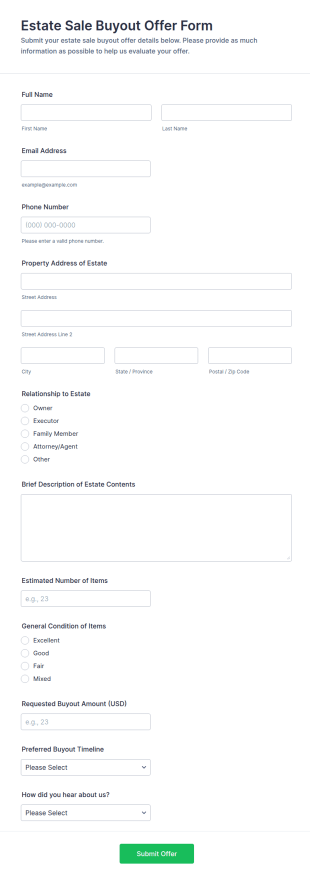 Estate Sale Buyout Offer Form Template