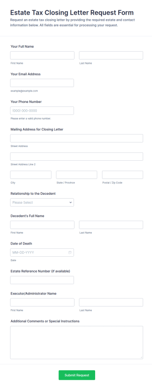 Estate Tax Closing Letter Request Form Template