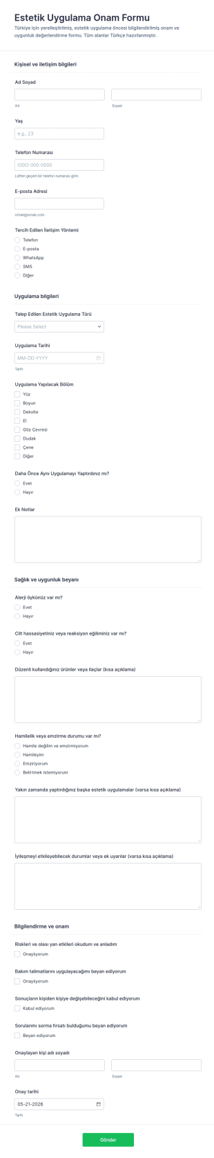 Estetik Tedavi Onay Form Şablonu