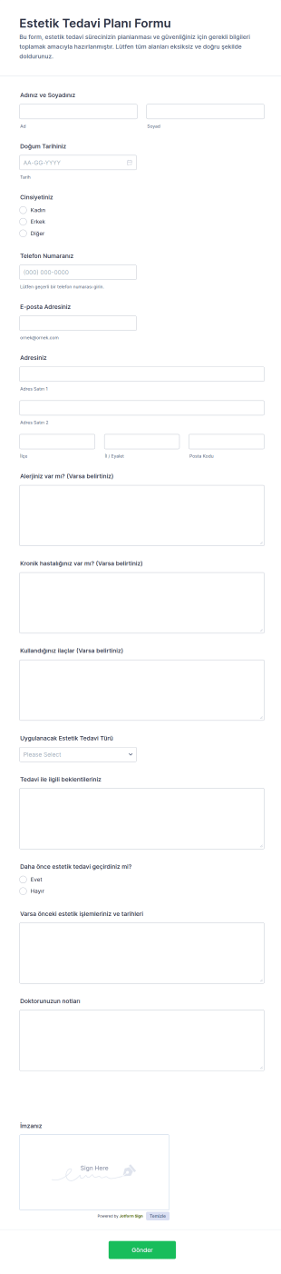 Estetik Tedavi Planı Form Şablonu