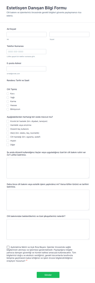 Estetisyen Danışan Bilgi Form Template