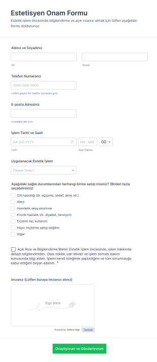 Estetisyen Onam Form Template
