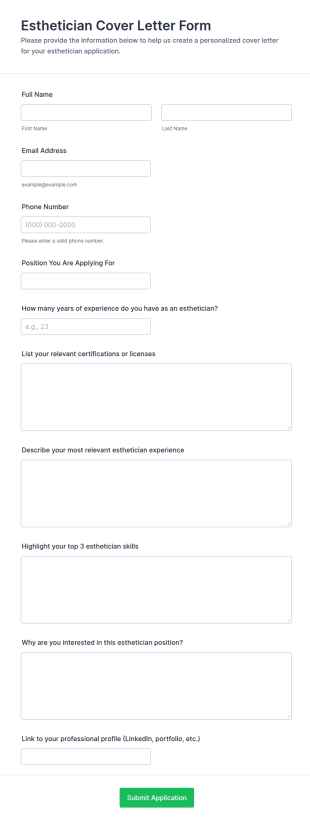 Esthetician Cover Letter Form Template