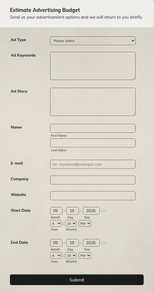 Estimate Advertising Budget Form Template