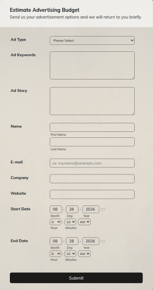 Estimate Advertising Budget Form Template