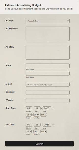 Estimate Advertising Budget Form Template