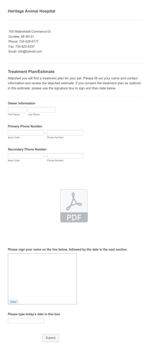 Animal Hospital Estimate Form Template
