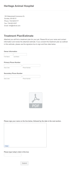 Animal Hospital Estimate Form Template