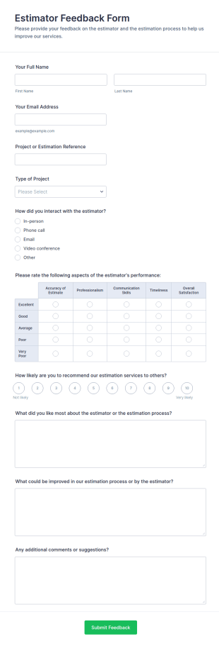 Estimator Feedback Form Template