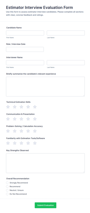 Estimator Interview Evaluation Form Template