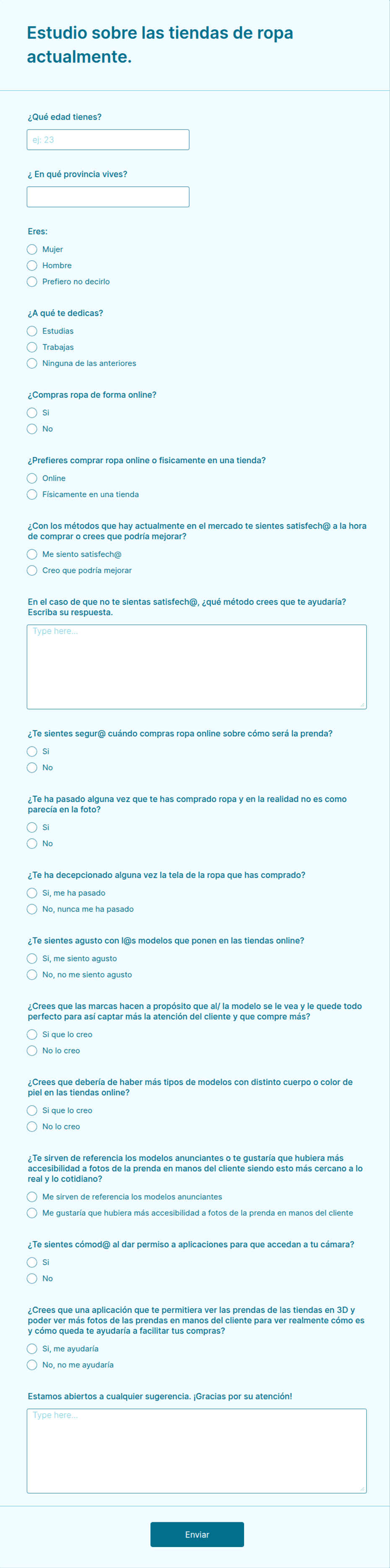 Estudio sobre las tiendas de ropa actualmente. Plantilla de formulario ...