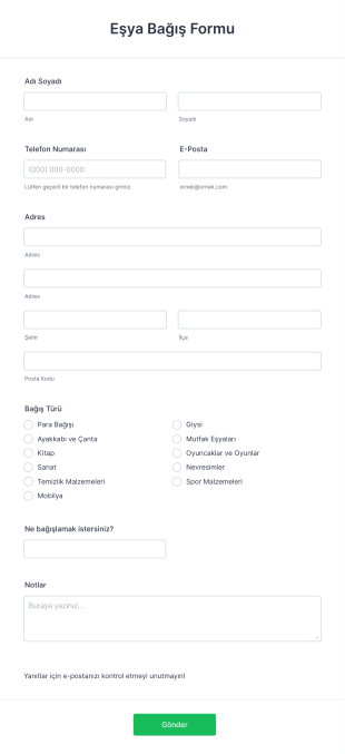 Eşya Bağış Form Template