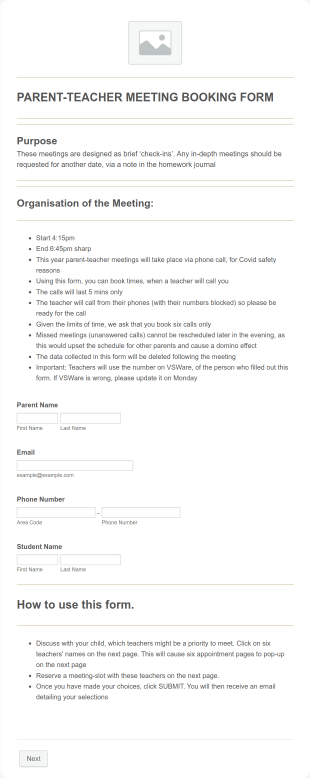 ET Parent Teacher Meeting Booking Form Template