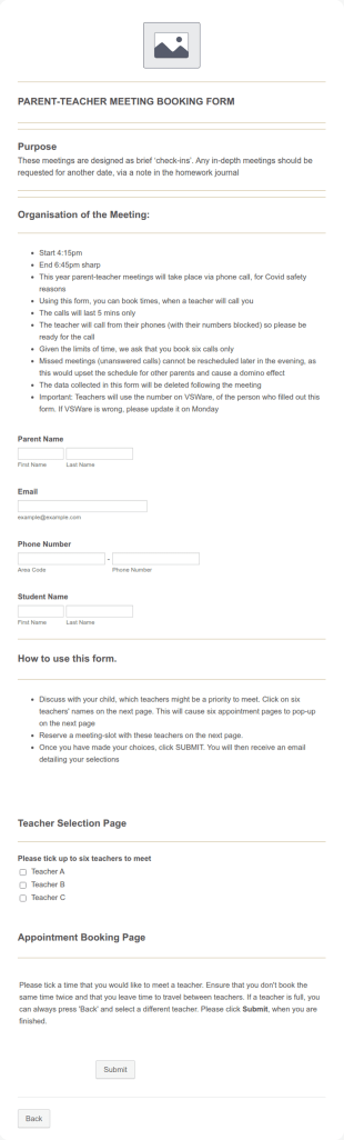 ET Parent Teacher Meeting Booking Form Template