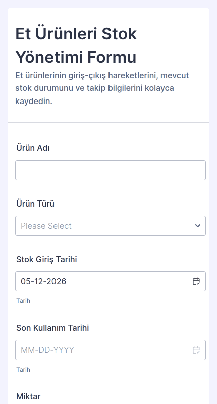 Et Ürünleri Envanter Takip Formu