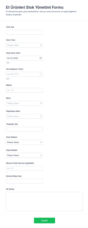 Et Ürünleri Envanter Takip Form Şablonu