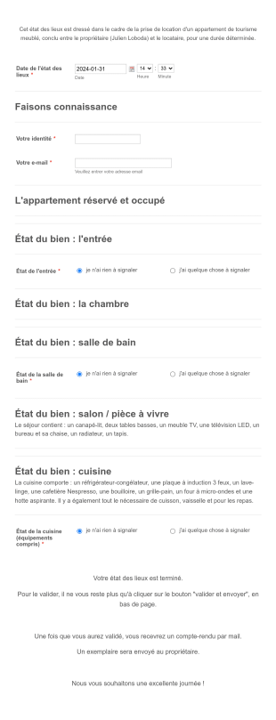Etat Des Lieux De Location Courte Durée Form Template
